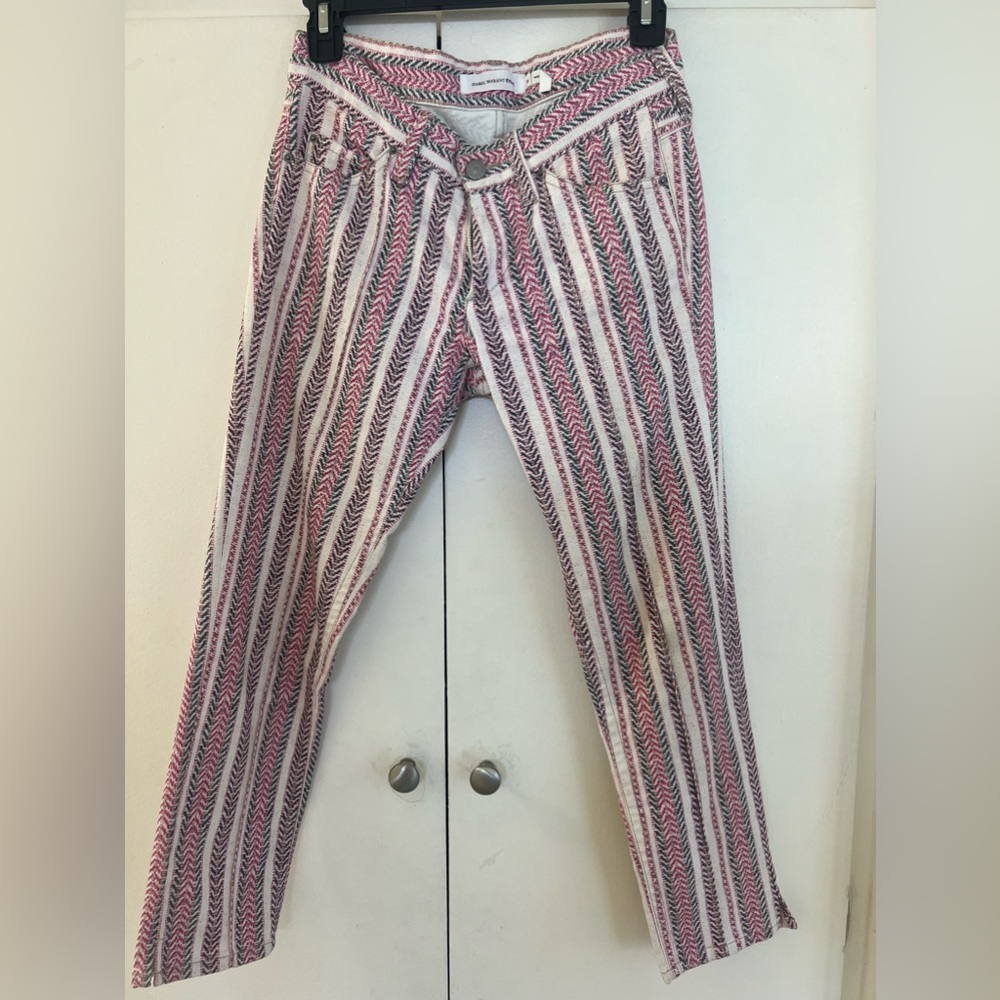 ETOILE ISABEL MARANT Women's Sz 36 US 4 Slim Capri Pants Pink Purple Herringbone
